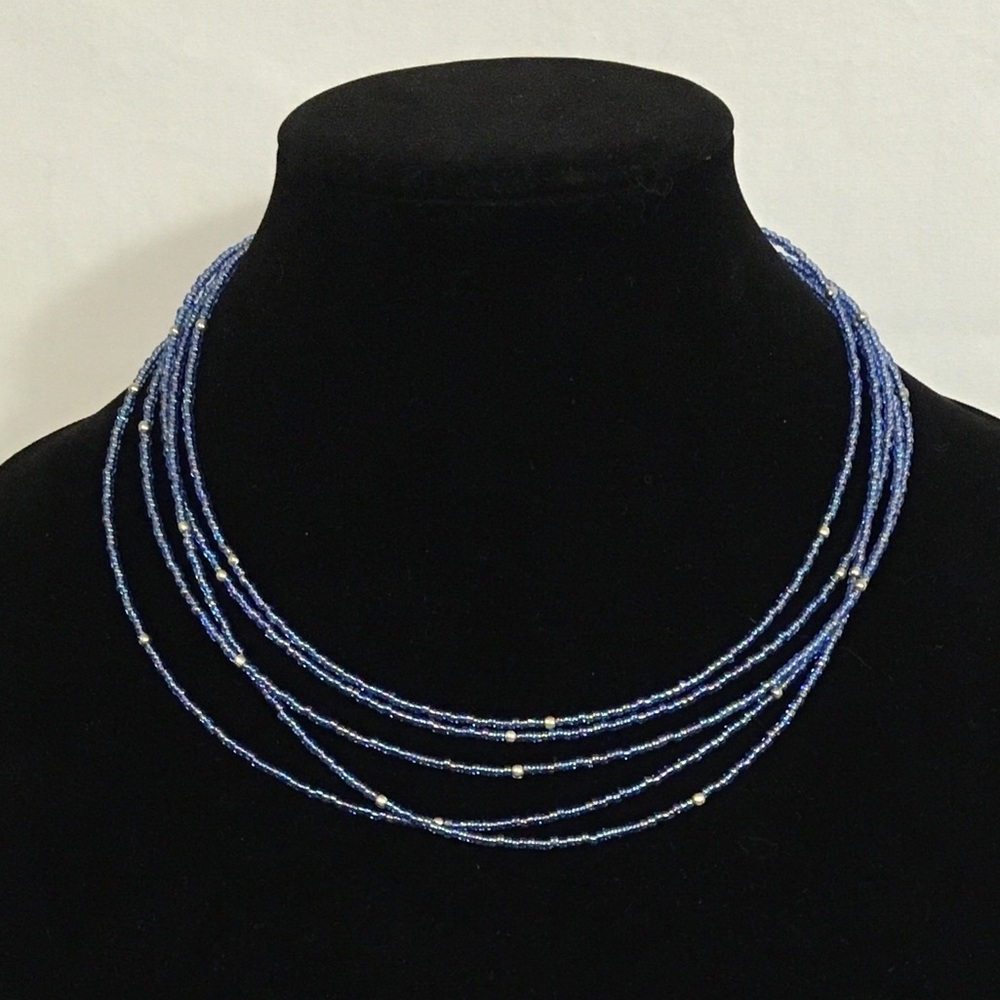 Multi Tiny Blue Bead Necklace